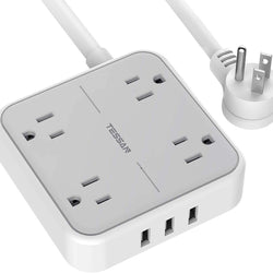 Regleta de enchufes con USB, cable de extensión de enchufe con 4 tomacorrientes TESSAN