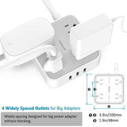 Regleta de enchufes con USB, cable de extensión de enchufe con 4 tomacorrientes TESSAN