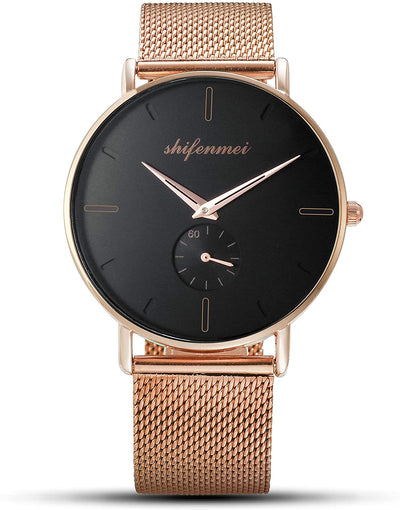 Reloj Minimalista marca Shifenmei color Dorado y Negro